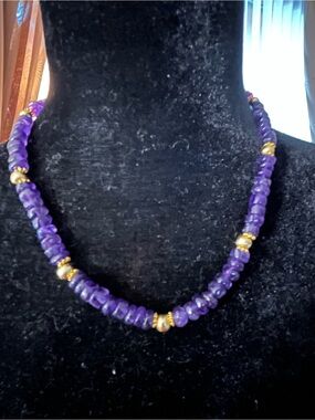 Amethyst Purple Beaded Necklace with Gold Accent Beads